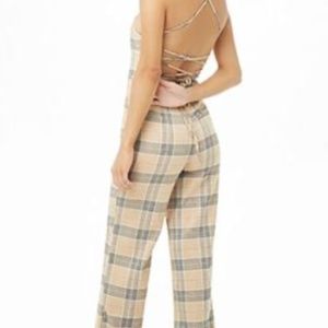 Forever 21 Plaid Print Jumpsuit (Tan/Red)  LARGE (NWT)